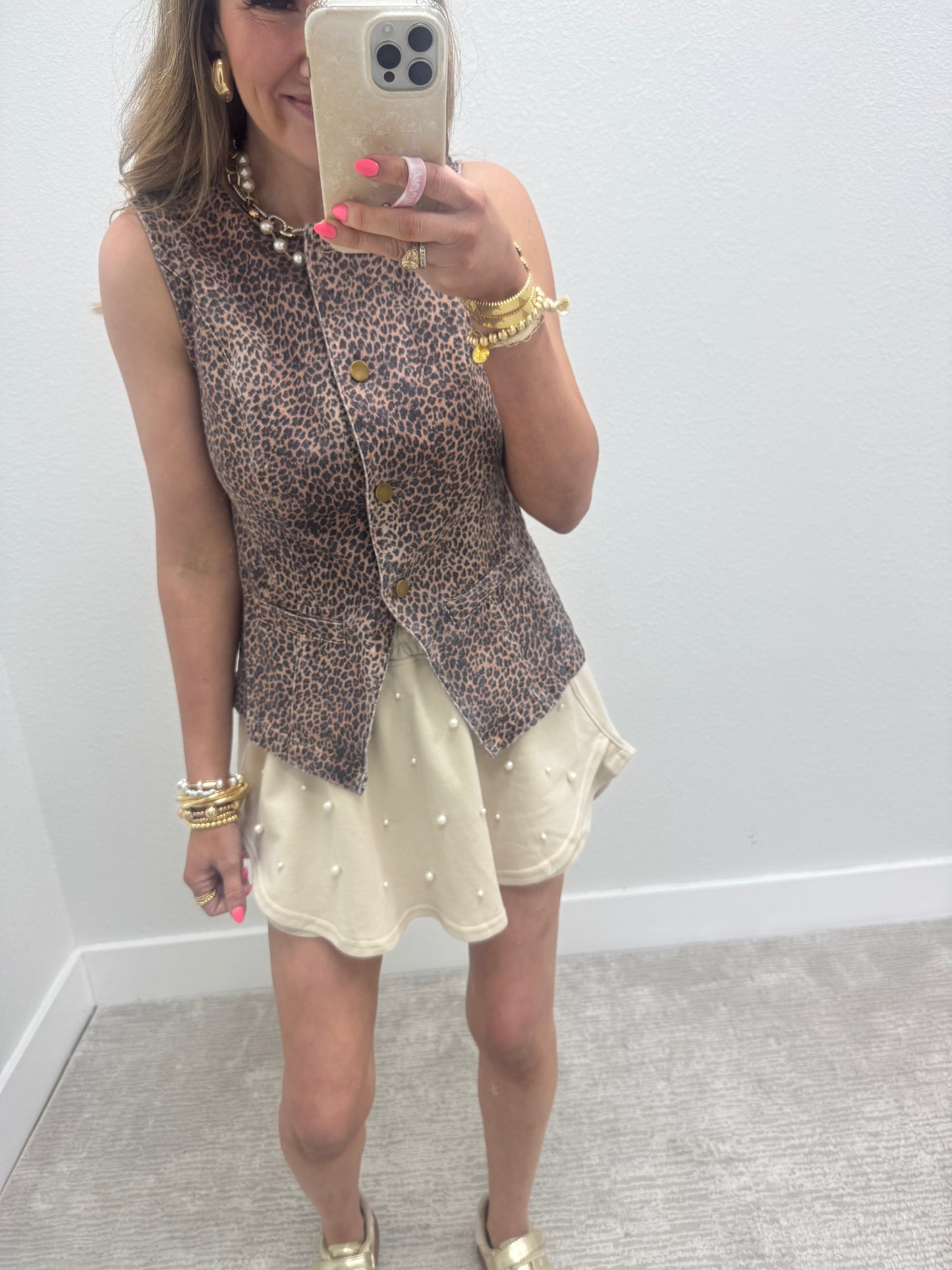 Leopard Denim Button Vest