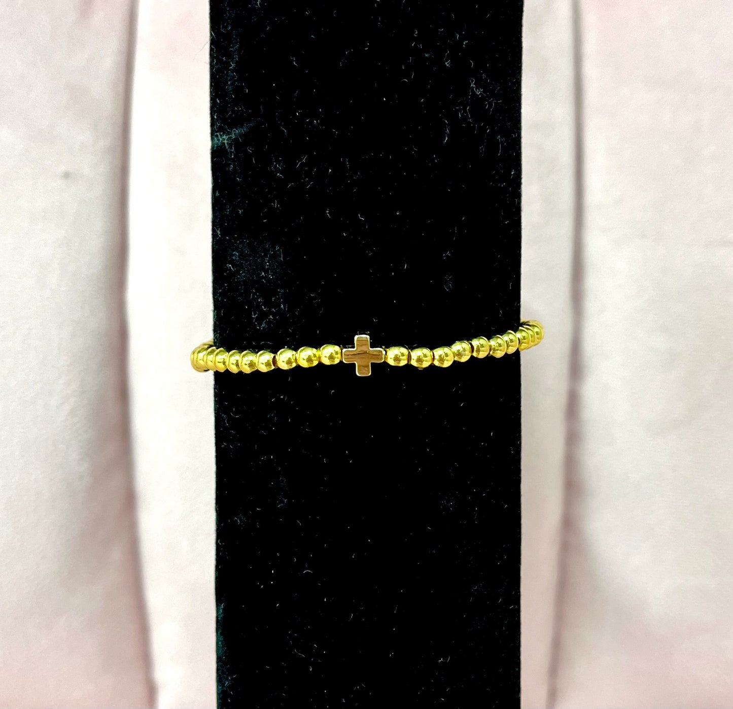 Luxe Medium Bead Cross Bracelet-Silver & Gold