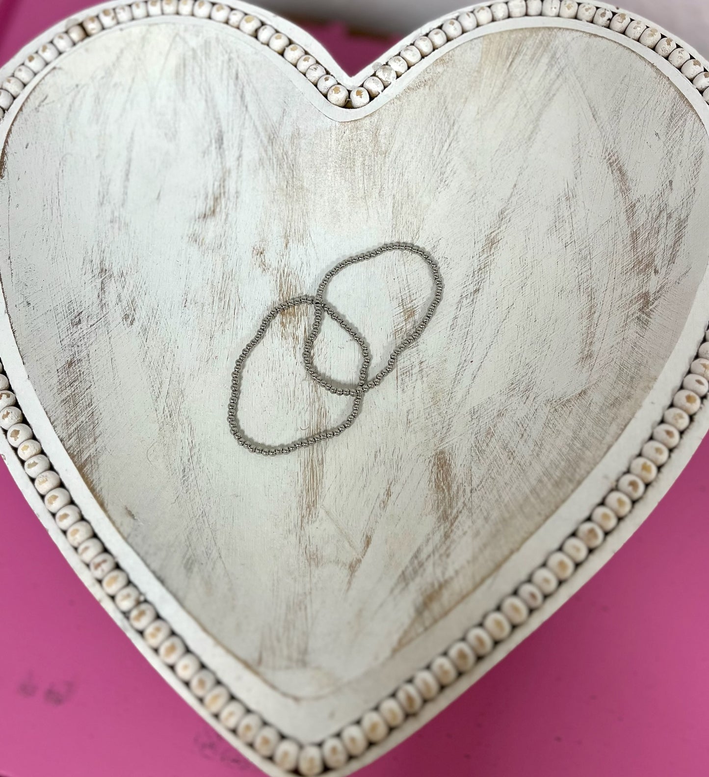 Luxe Dainty Silver Bead Bracelet Set of 2