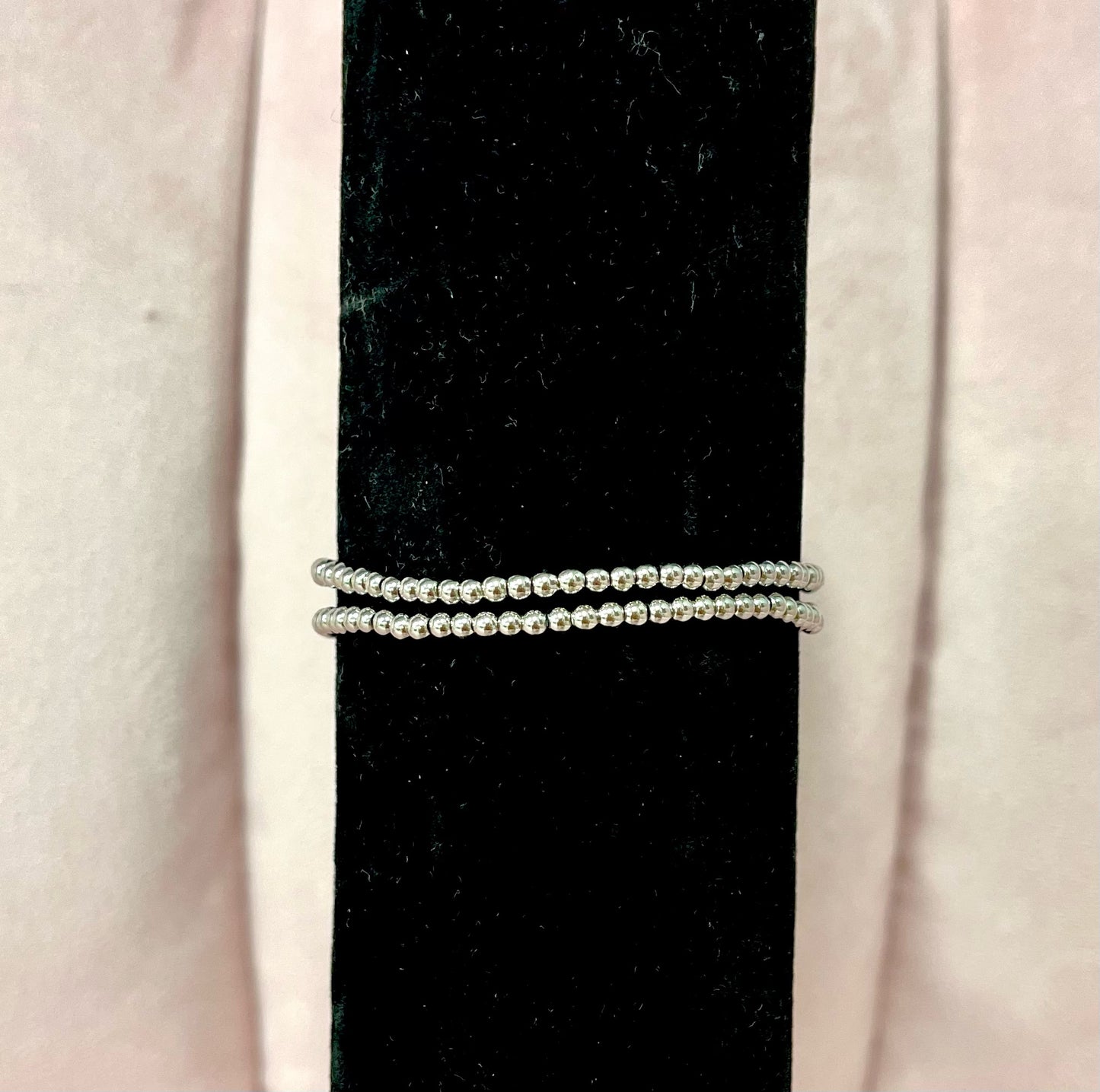 Dainty Silver Bead Bracelet Set of 2