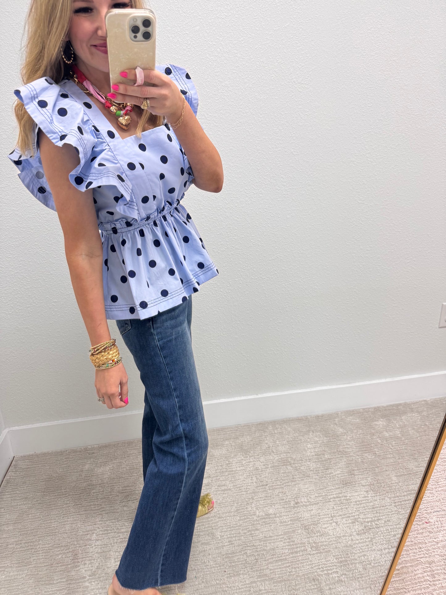 Blue Combo Polka Dot Printed Blouse