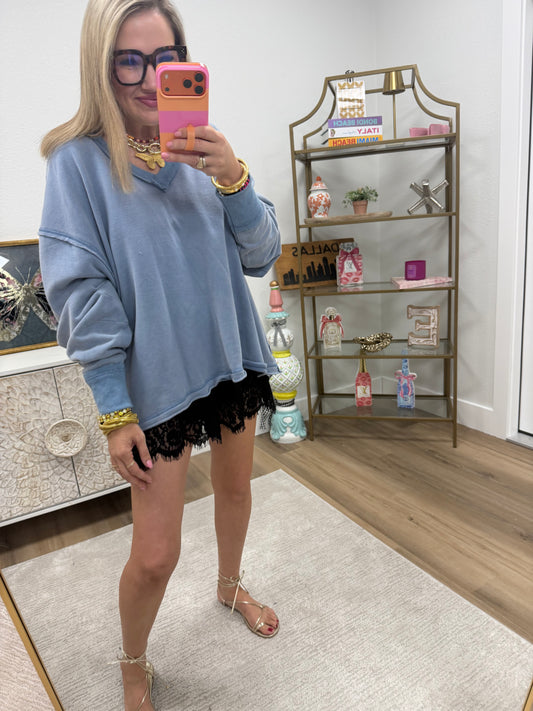 Dusty Blue Mineral Washed French Terry Oversized Sweatshirt