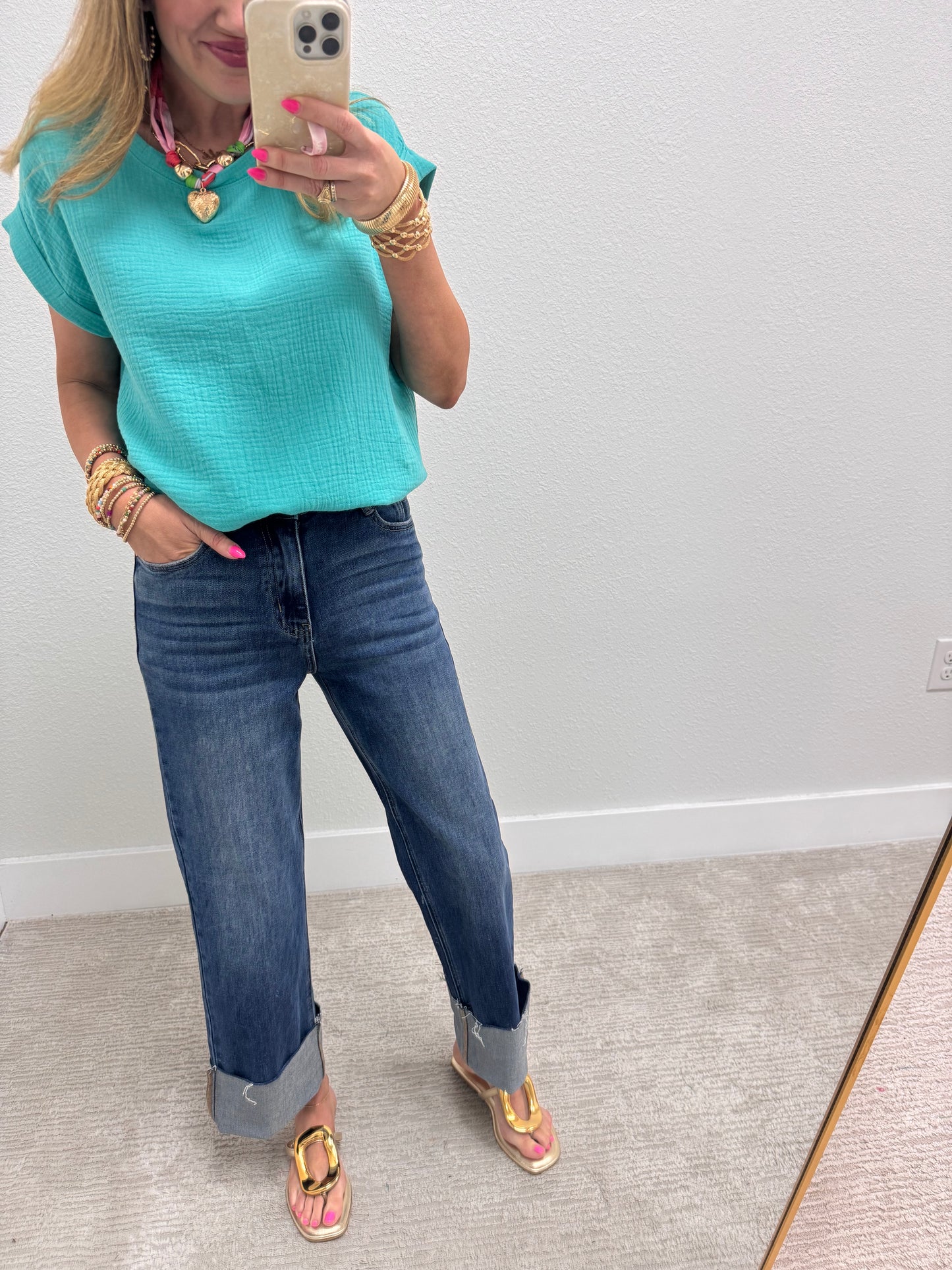 Turquoise Gauze Solid Top FS