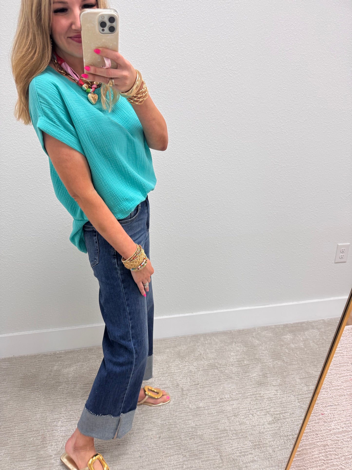 Turquoise Gauze Solid Top FS