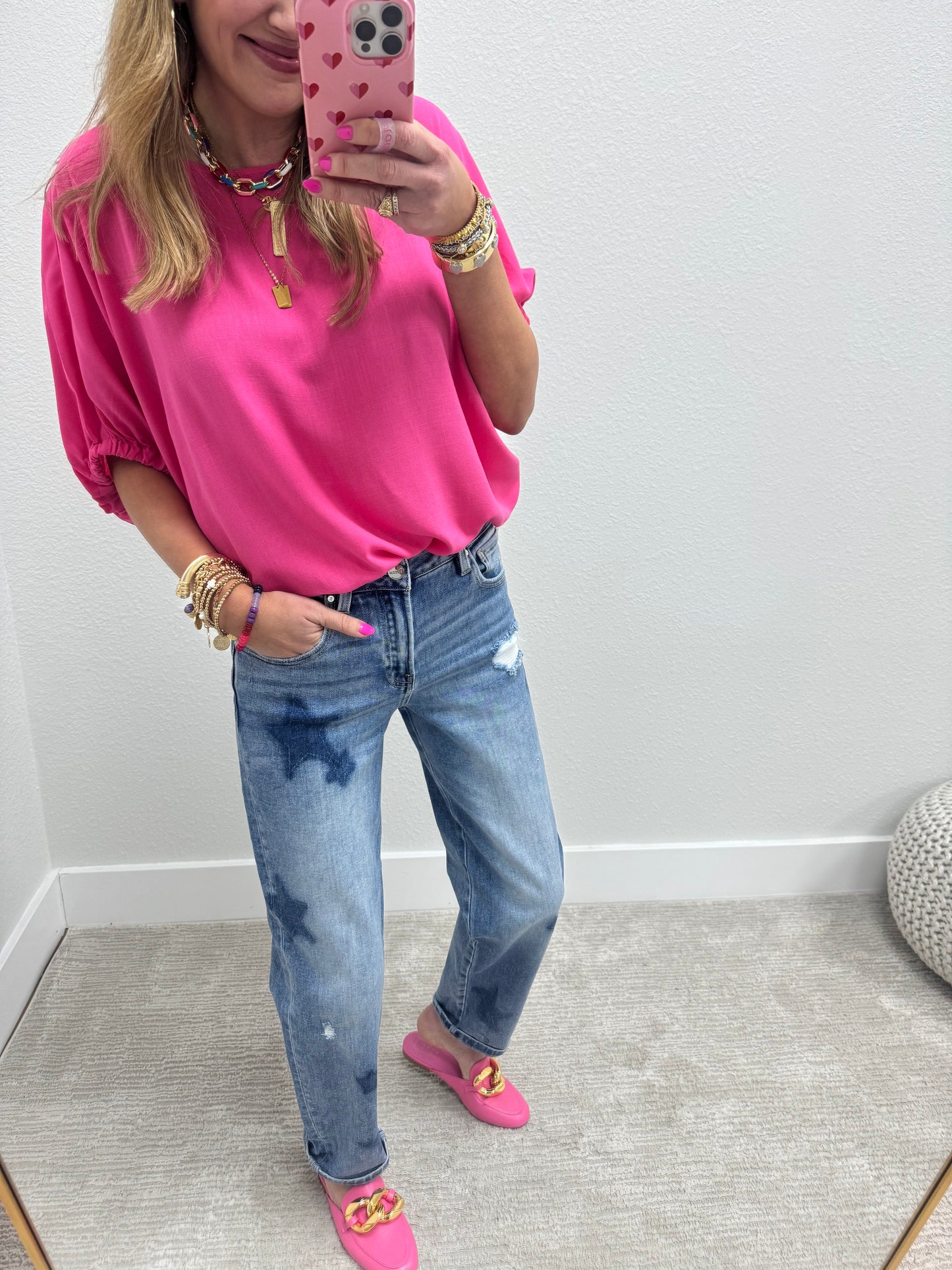 Fuchsia Elastic Arm Dolman Short Sleeve