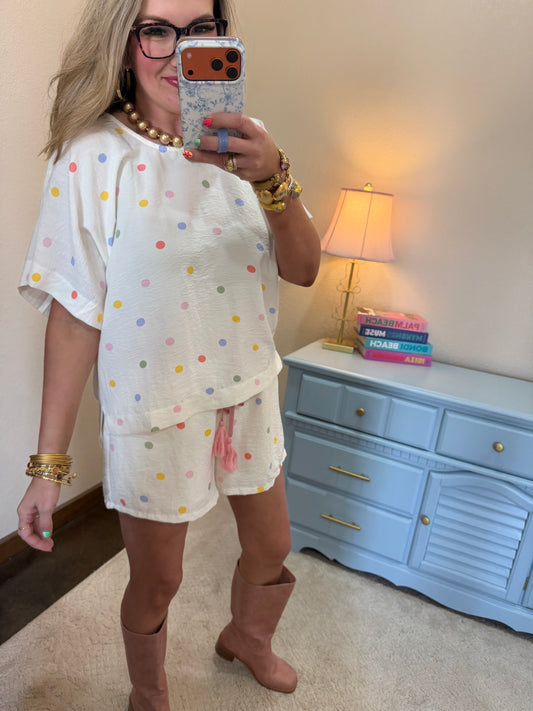 Cream Multi Color Polka Dot Set