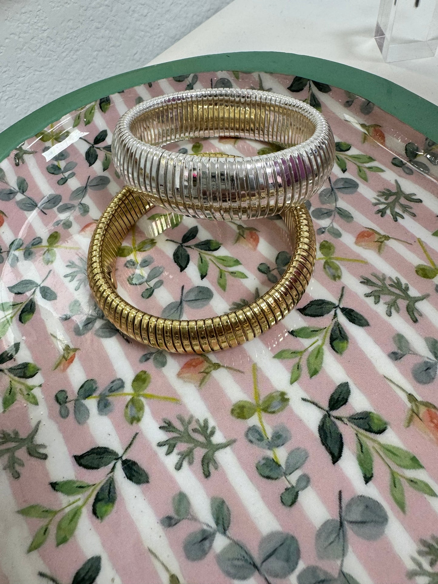 Single Thick Style Bangle Bracelet (Silver and Gold)