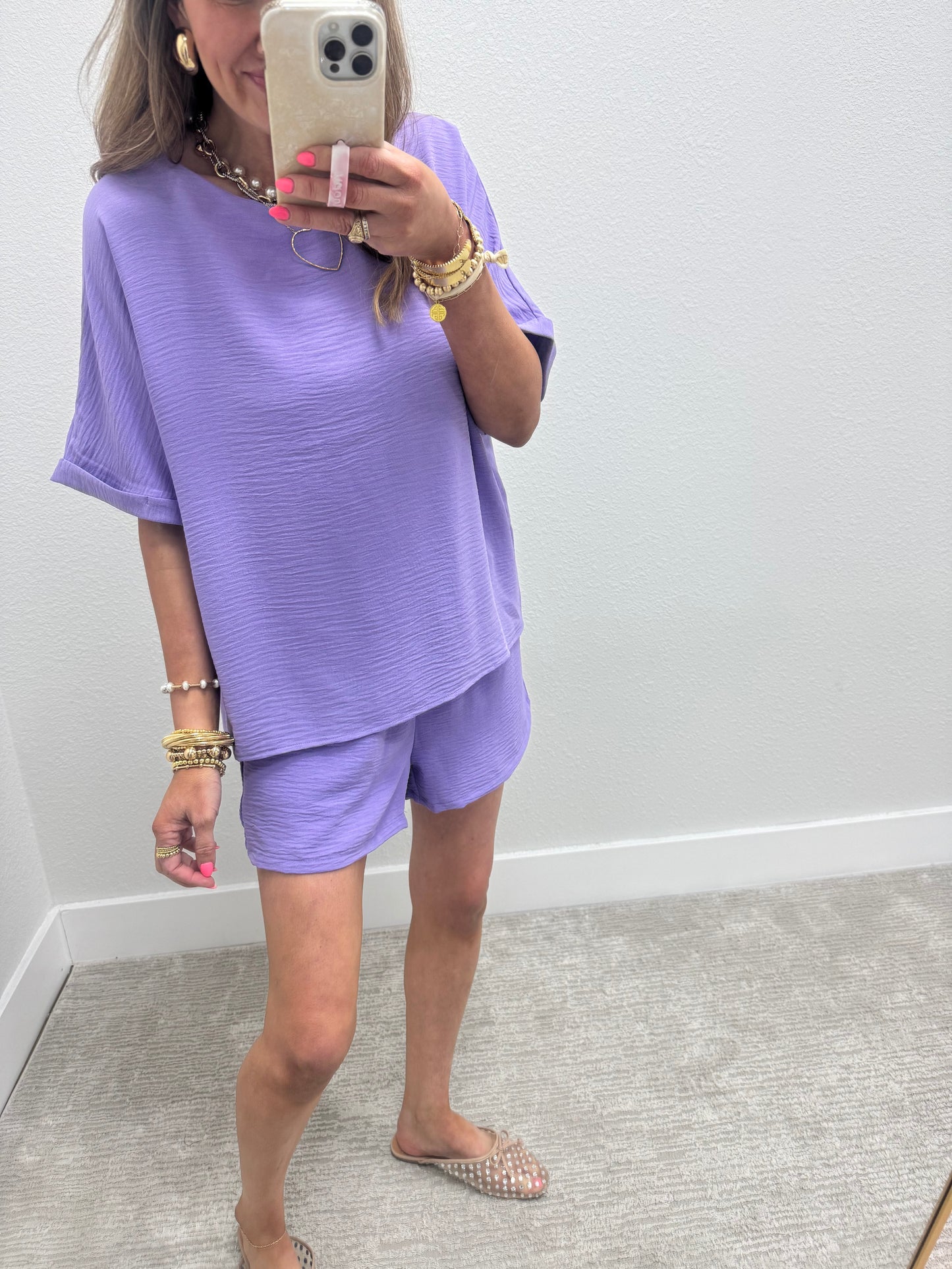 Lavender Two Piece Poly Short Set