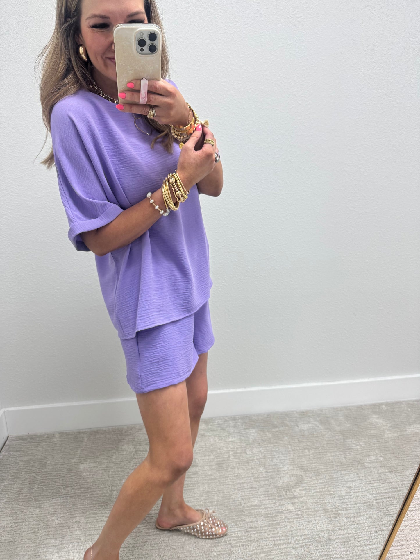 Lavender Two Piece Poly Short Set