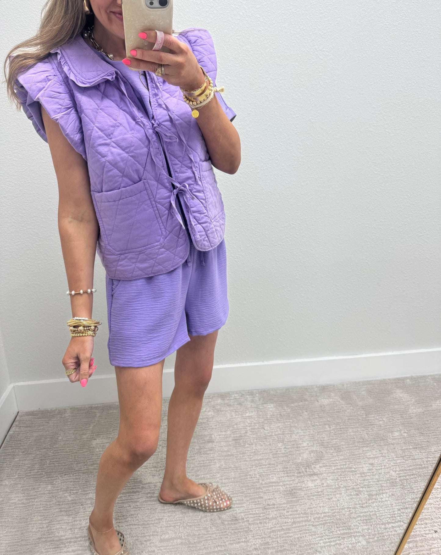 Lavender Two Piece Poly Short Set