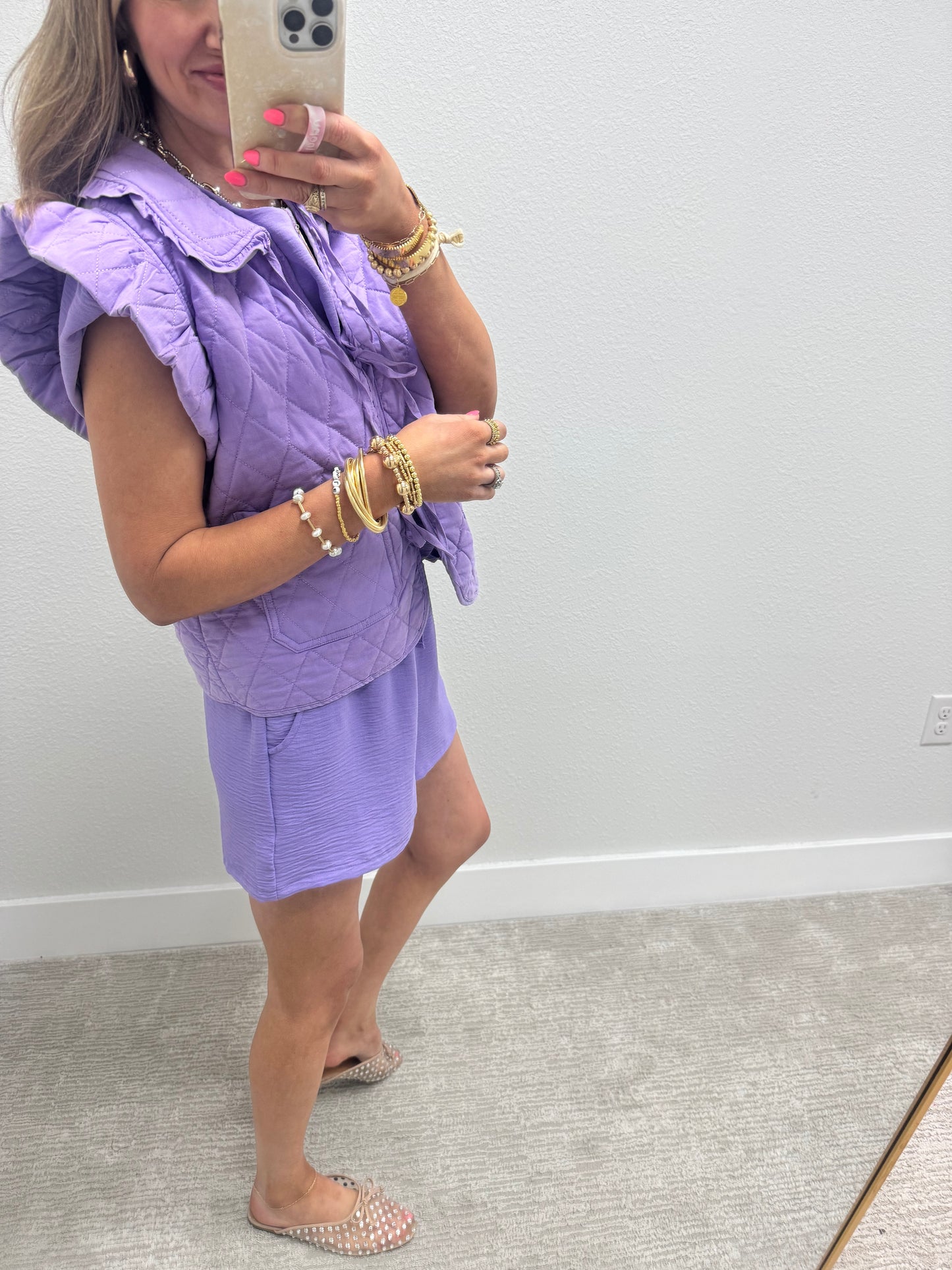 Lavender Two Piece Poly Short Set