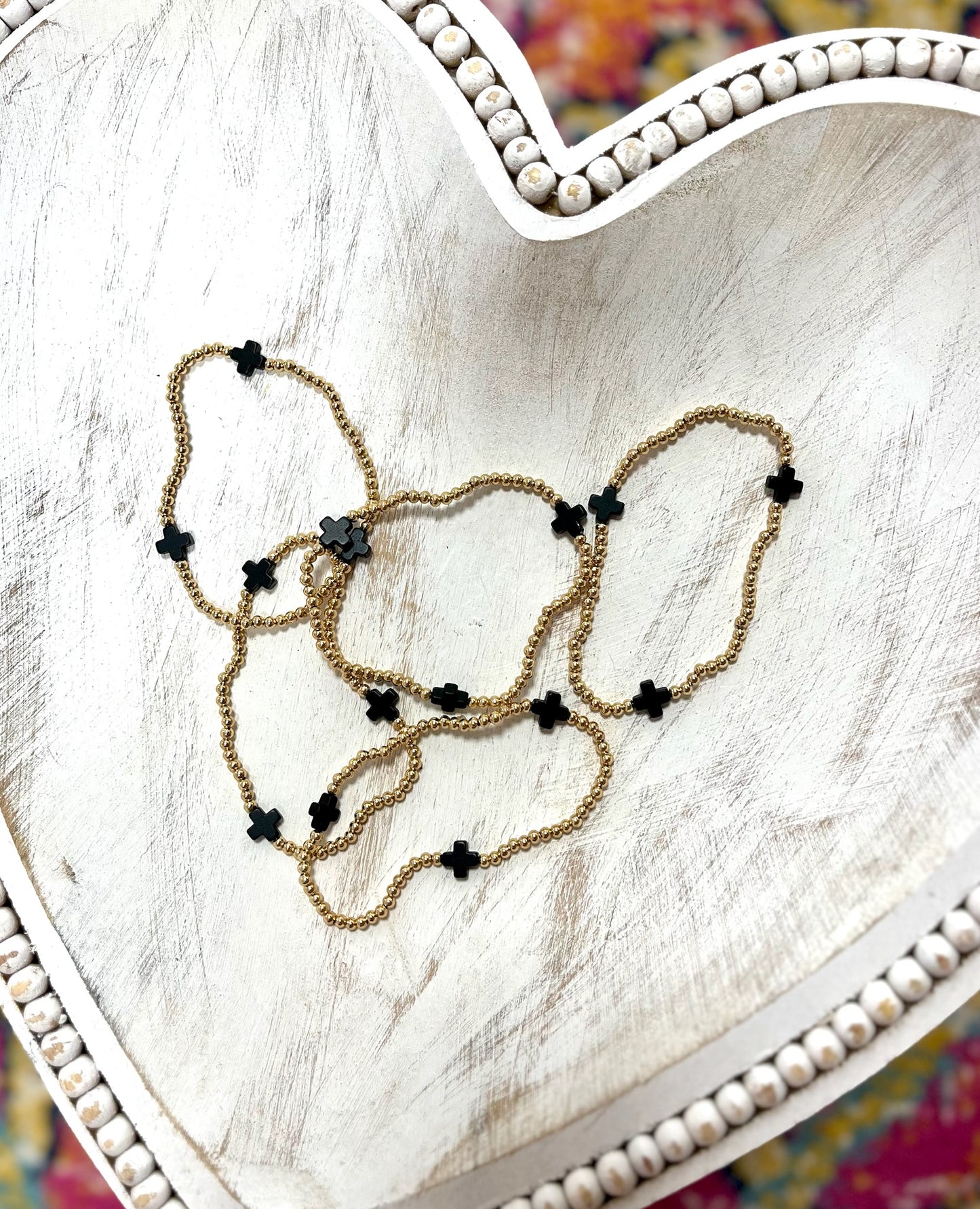 Set of 5 Black Cross Bead Bracelets