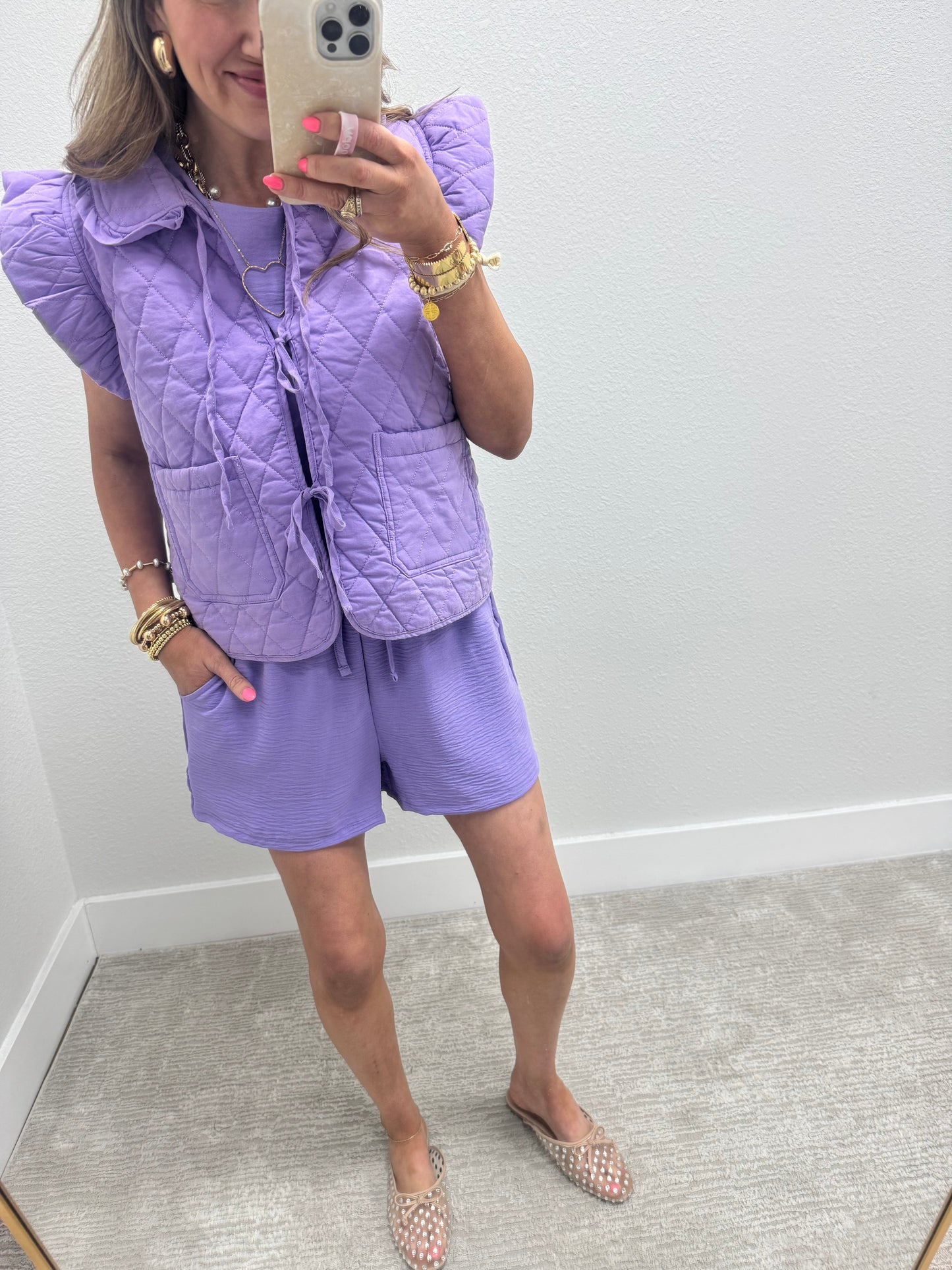 Lavender Two Piece Poly Short Set