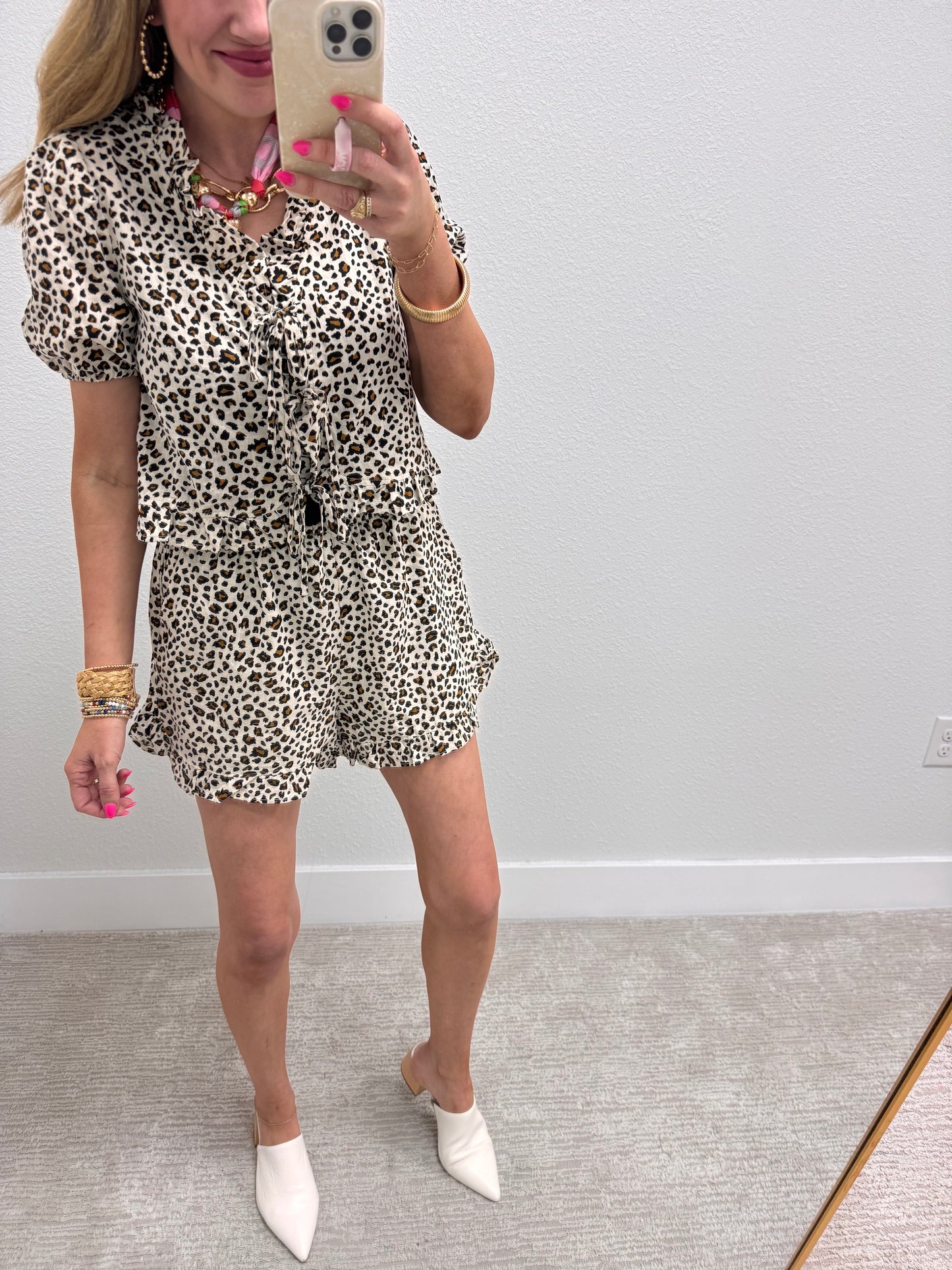 Cream Mix Animal Print Short Set