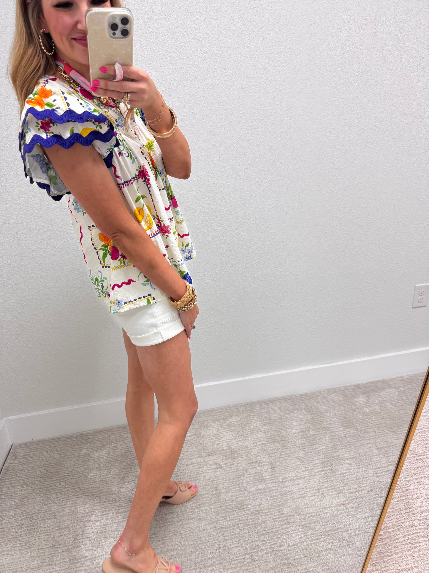 Off White Multi Fruit Garden Printed Top