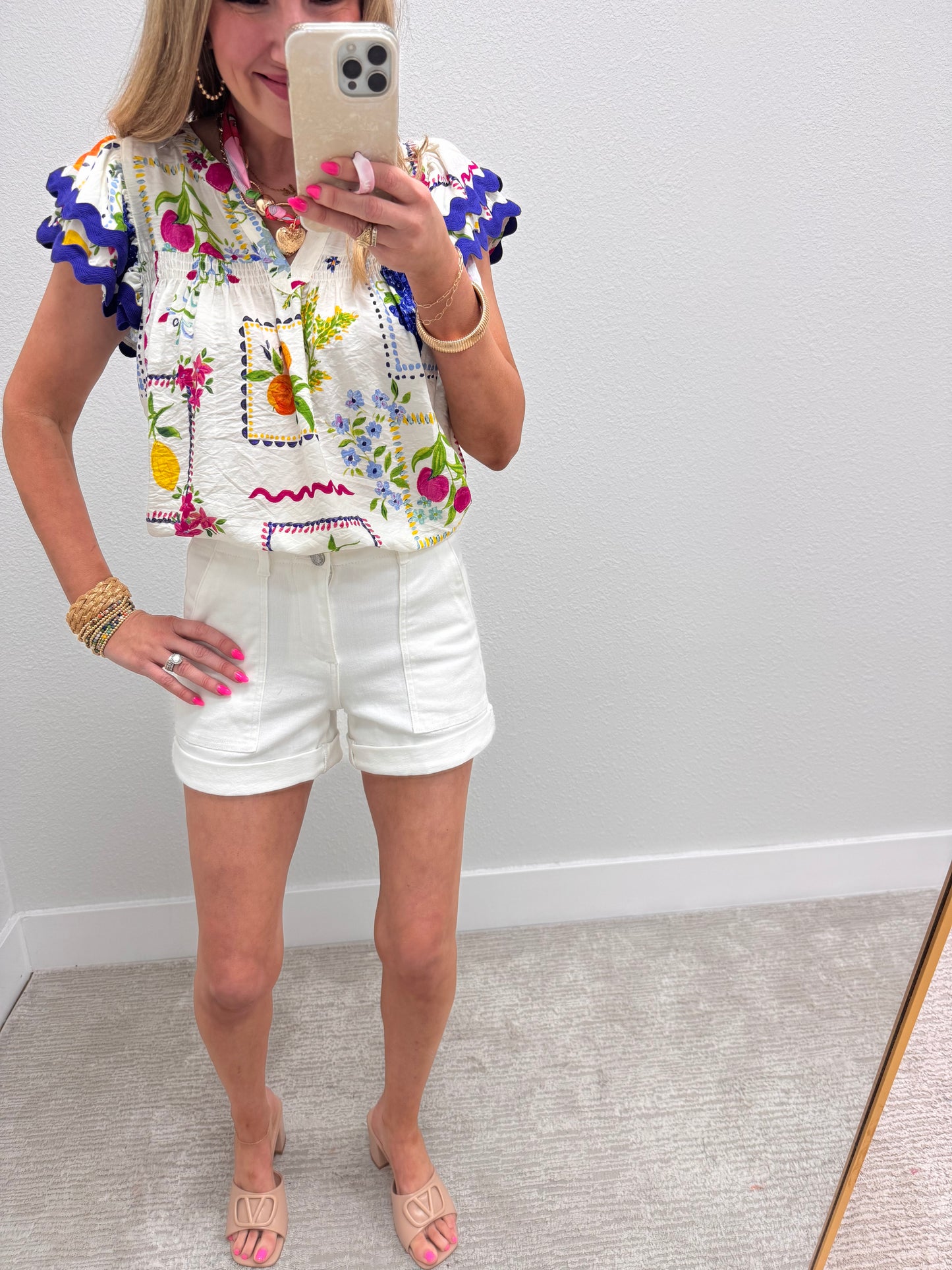 Off White Multi Fruit Garden Printed Top