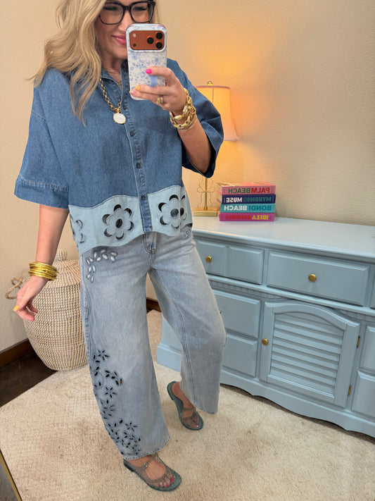 High Rise Low Curve Barrel With Embroidery