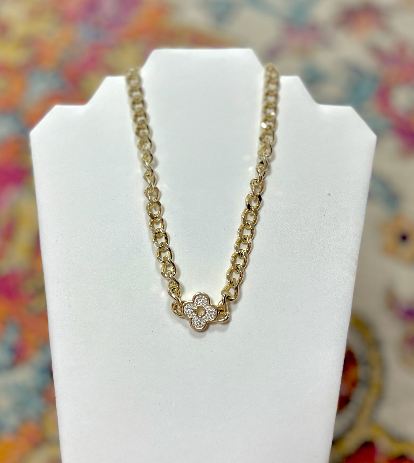 Gold Crystal Clover Magnetic Necklace