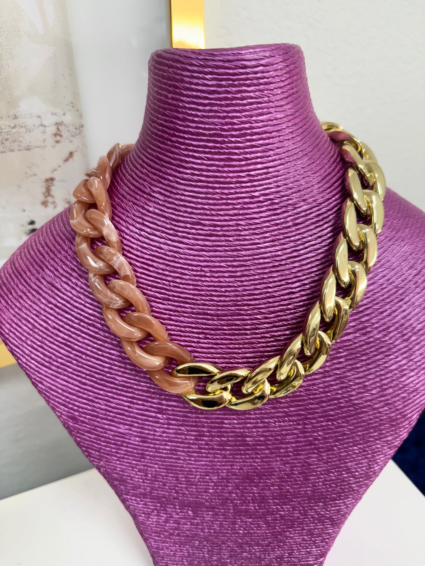 Pink and Gold Acrylic Link Necklace FS