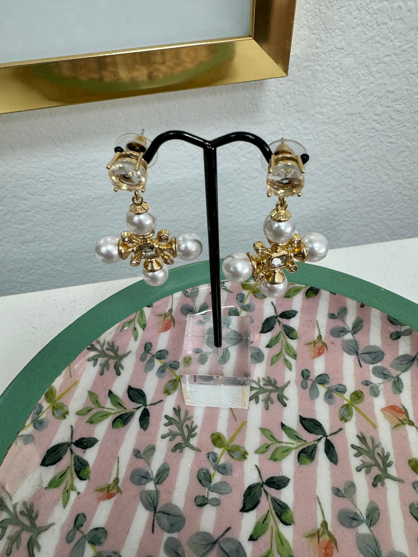 Pearl Cross Style Drop Down Earrings (2 colors!)