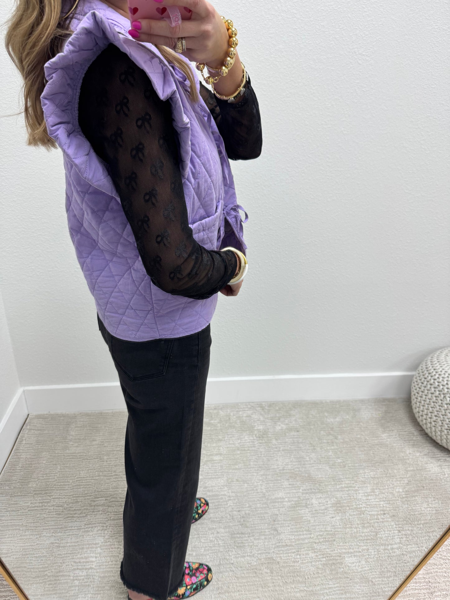 Lavender Quilted Tie Front Vest