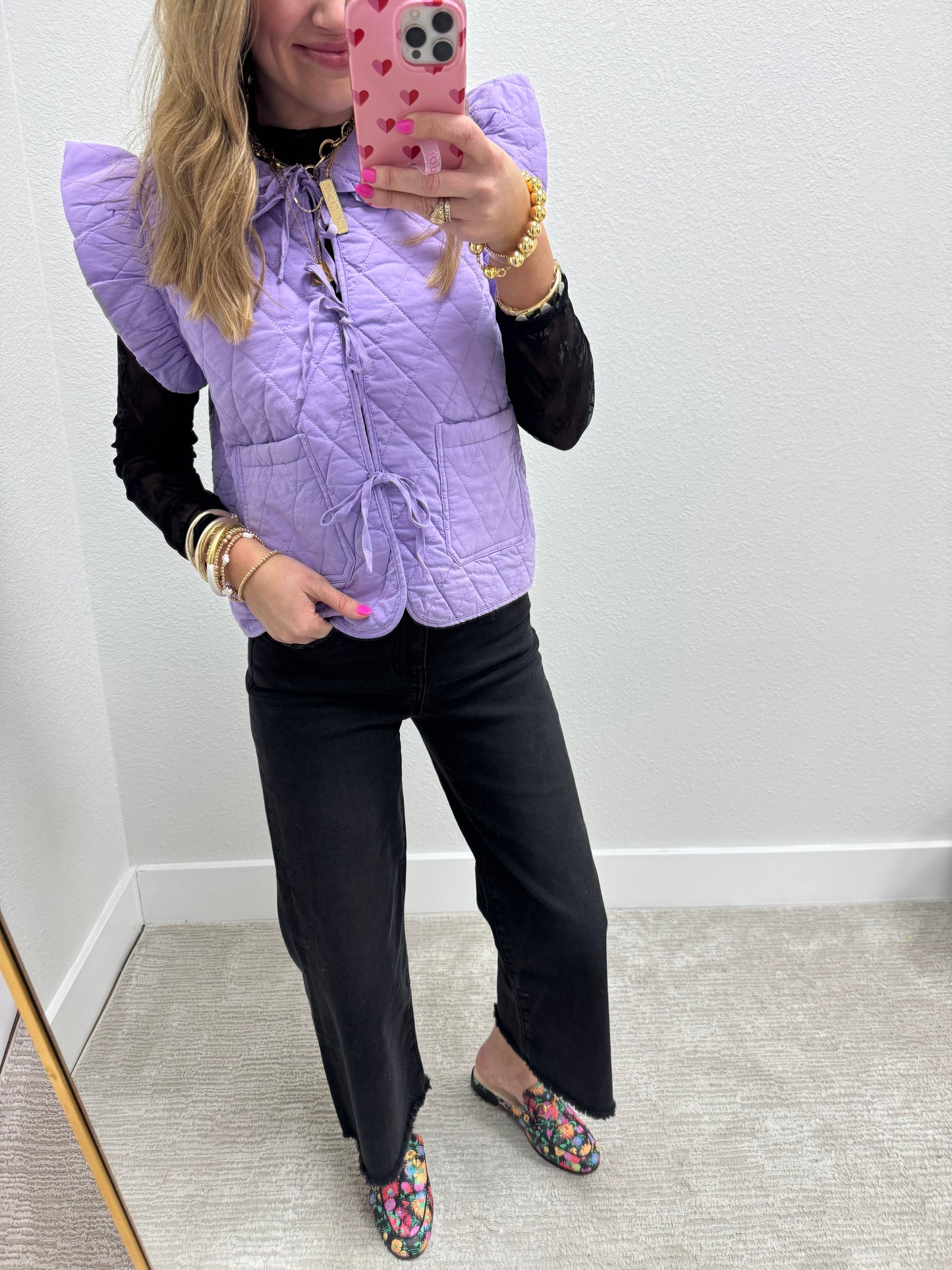 Lavender Quilted Tie Front Vest