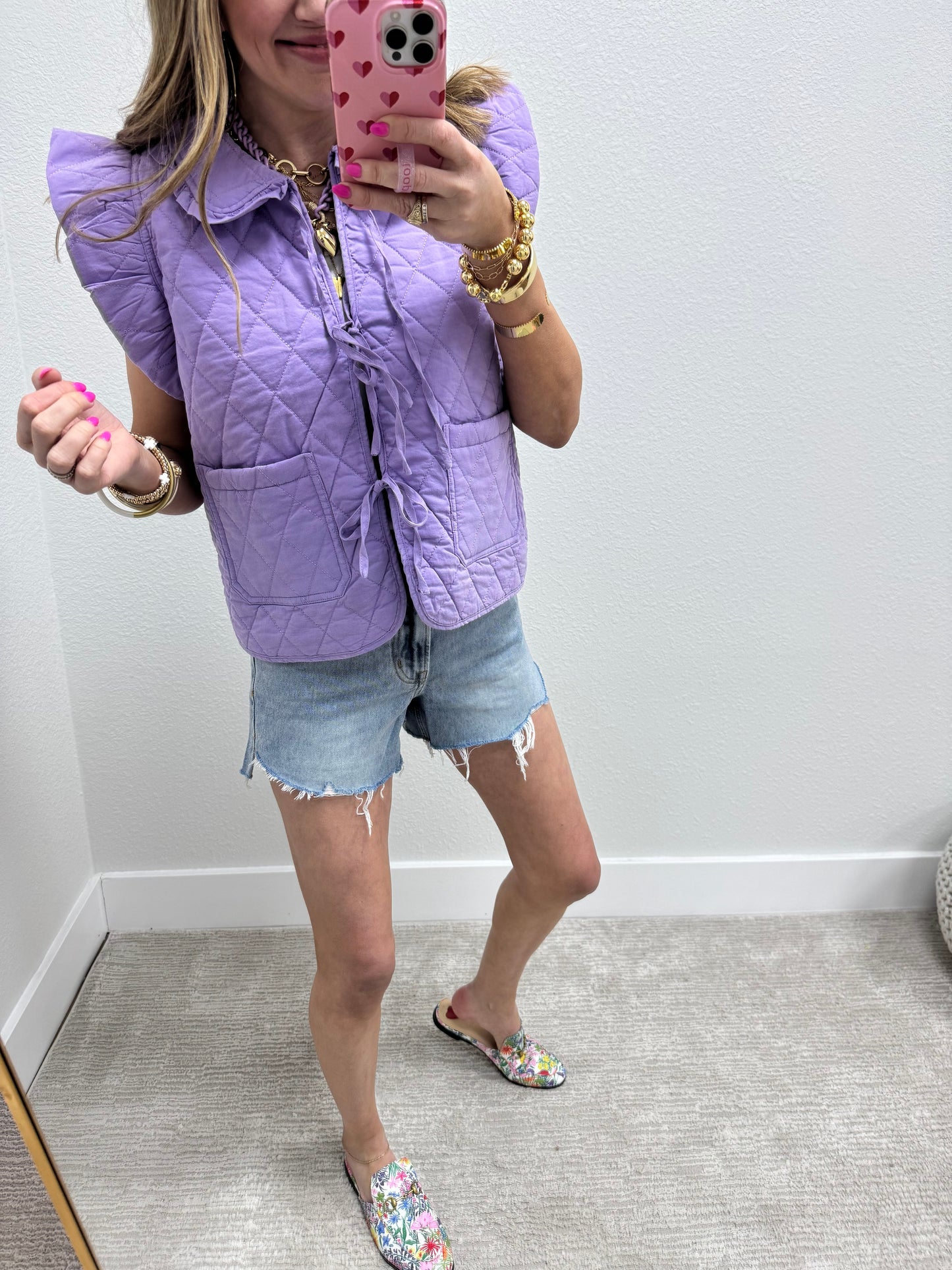 Lavender Quilted Tie Front Vest
