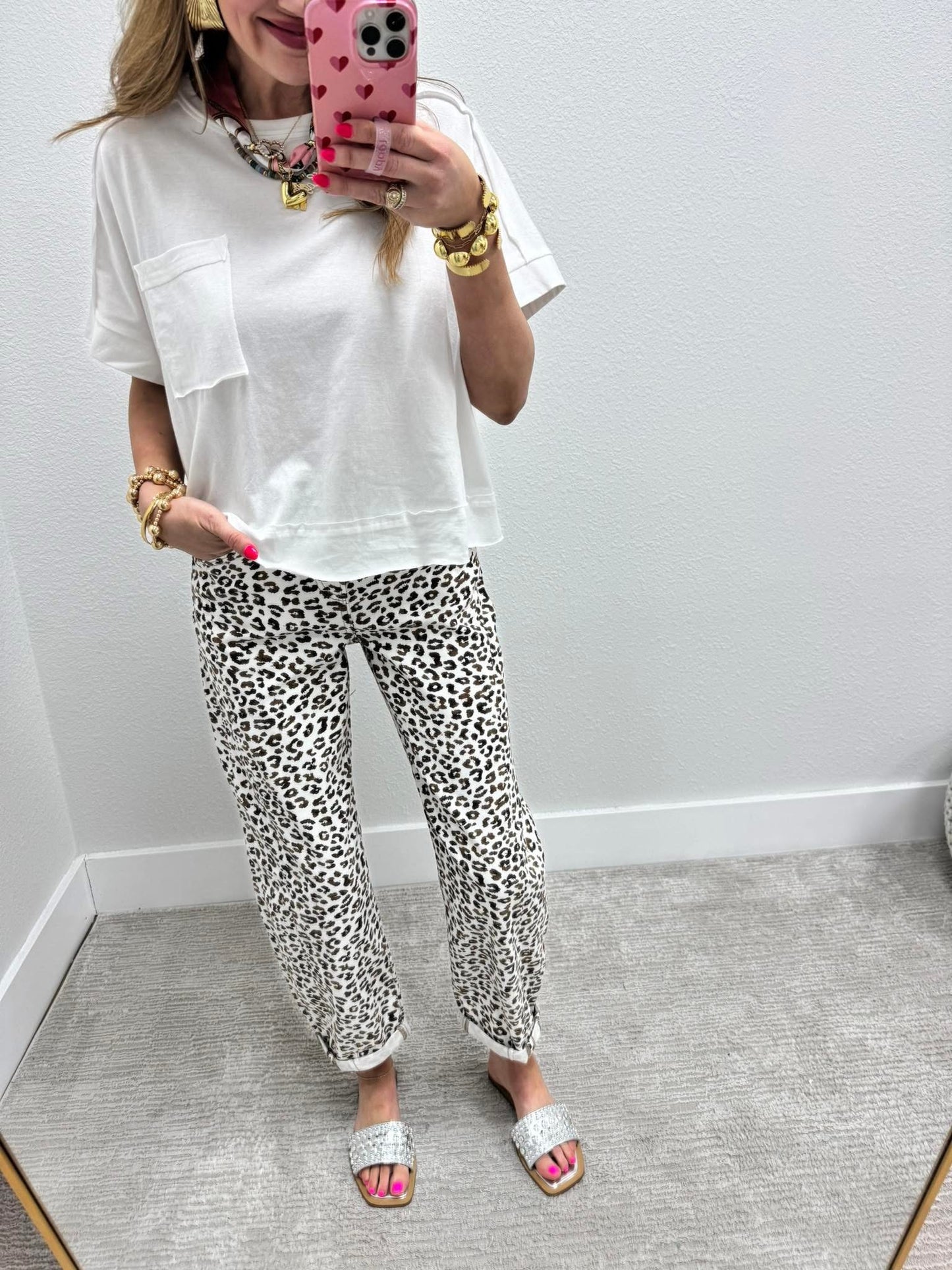 Risen Cream Leopard Barrel Jeans FS