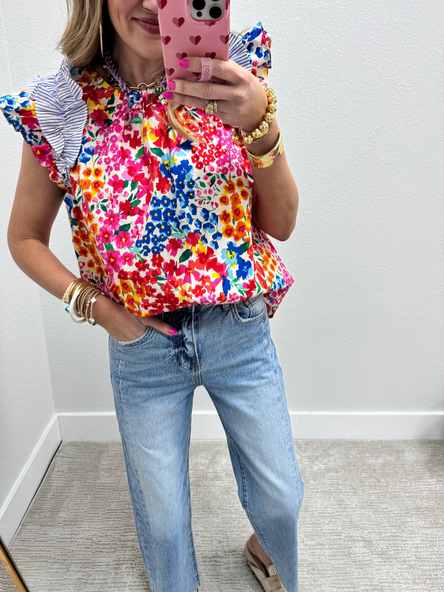 Blue Multi Stripe and Floral Top