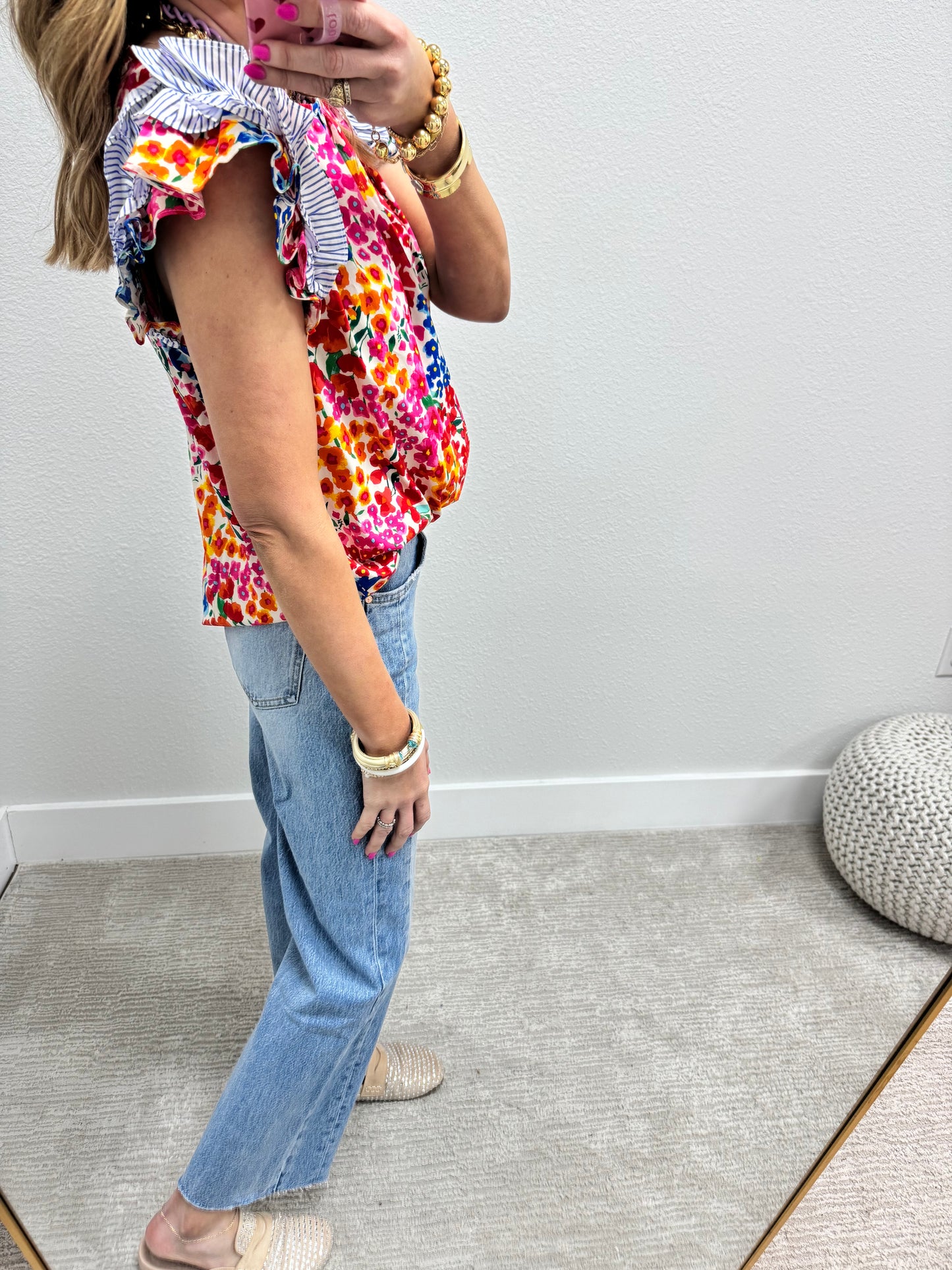 Blue Multi Stripe and Floral Top