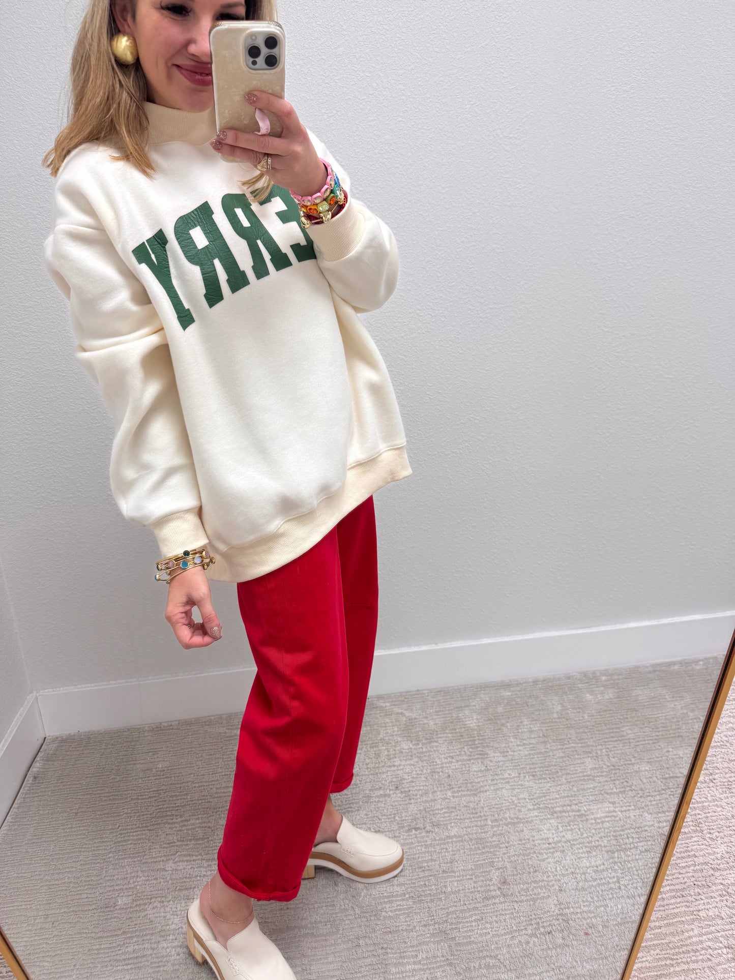 Cream Merry & Christmas Reversible Mock Neck Pullover