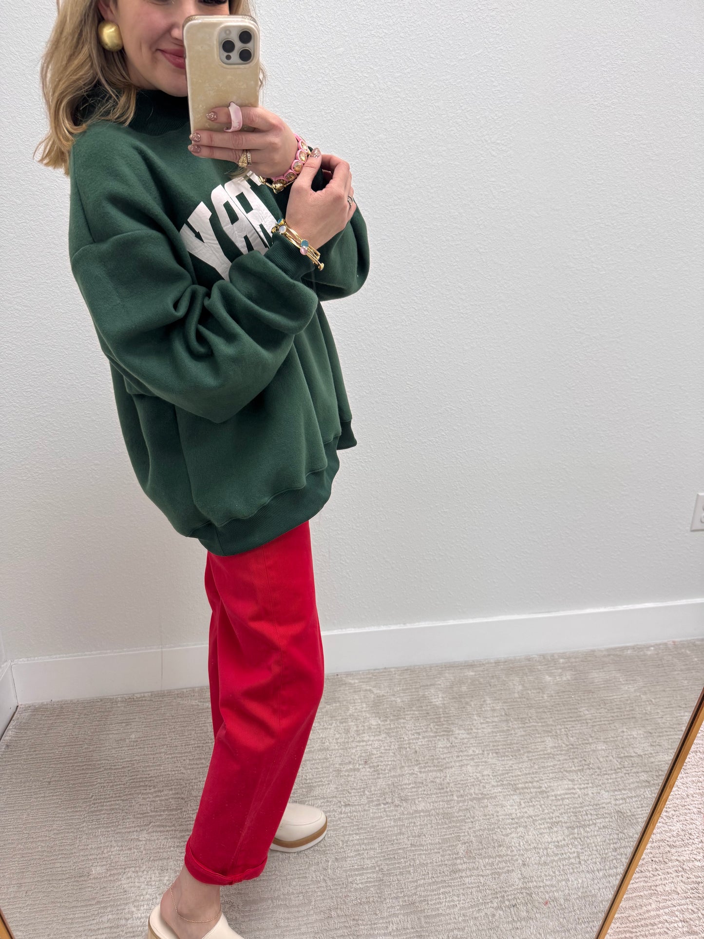 Green Merry & Christmas Reversible Mock Neck Pullover