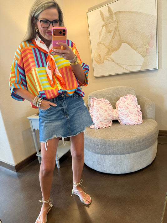 Adrienne Arizona Colorful Button Top