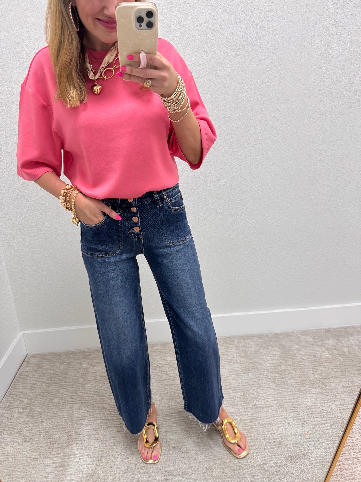 Taffy Pink Scuba Short Sleeve Top