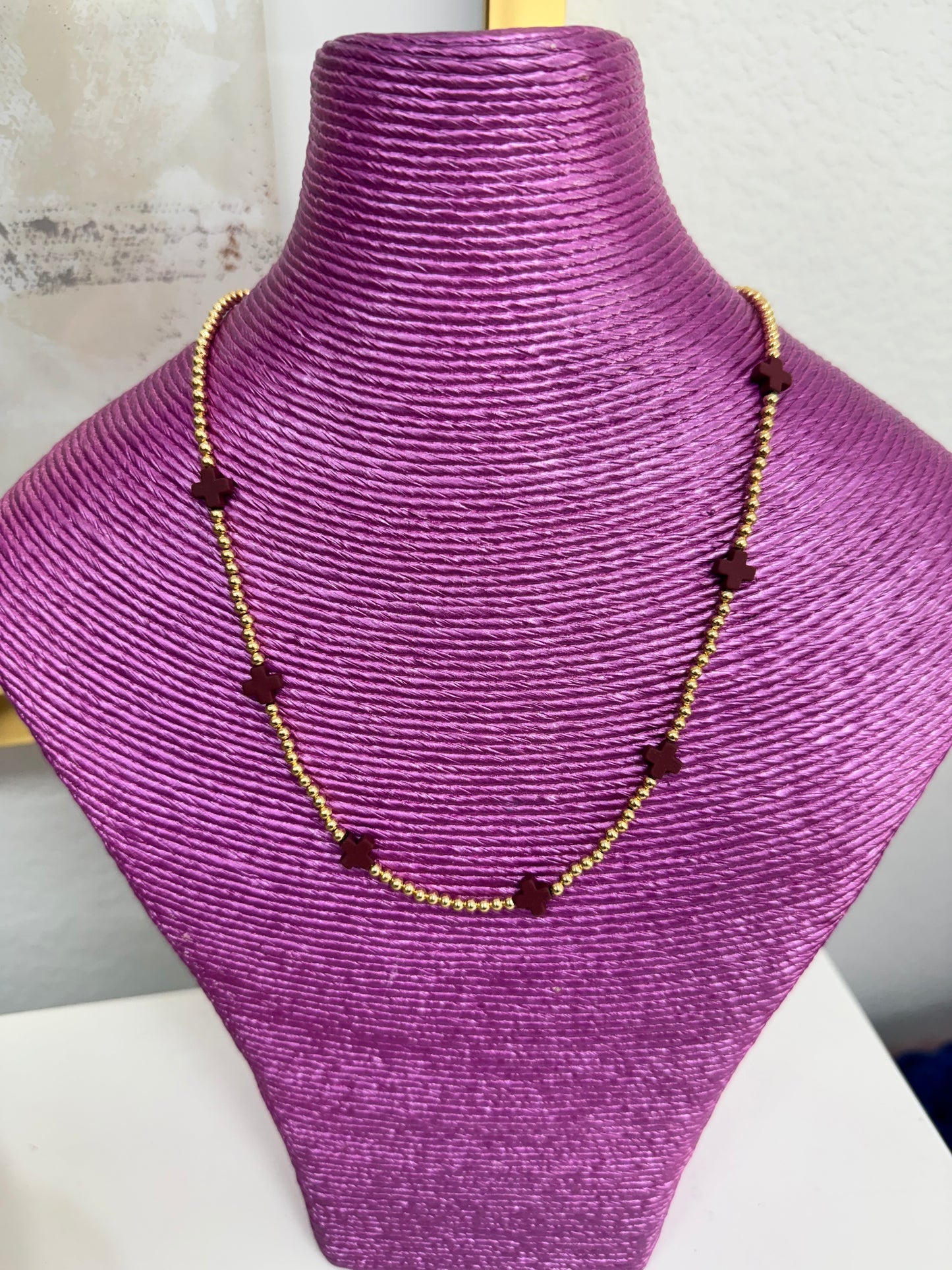 Colored Cross Bead Necklace (3 options)