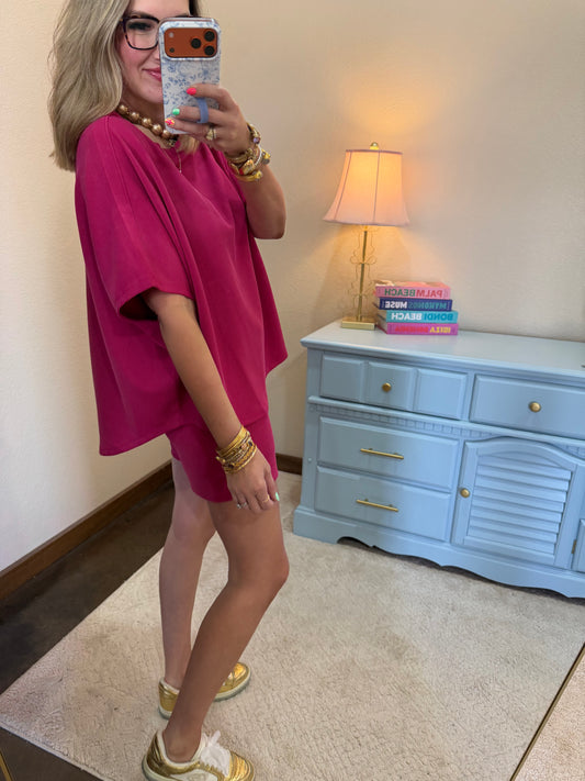 Plum Pink Ribbed Two Piece Set