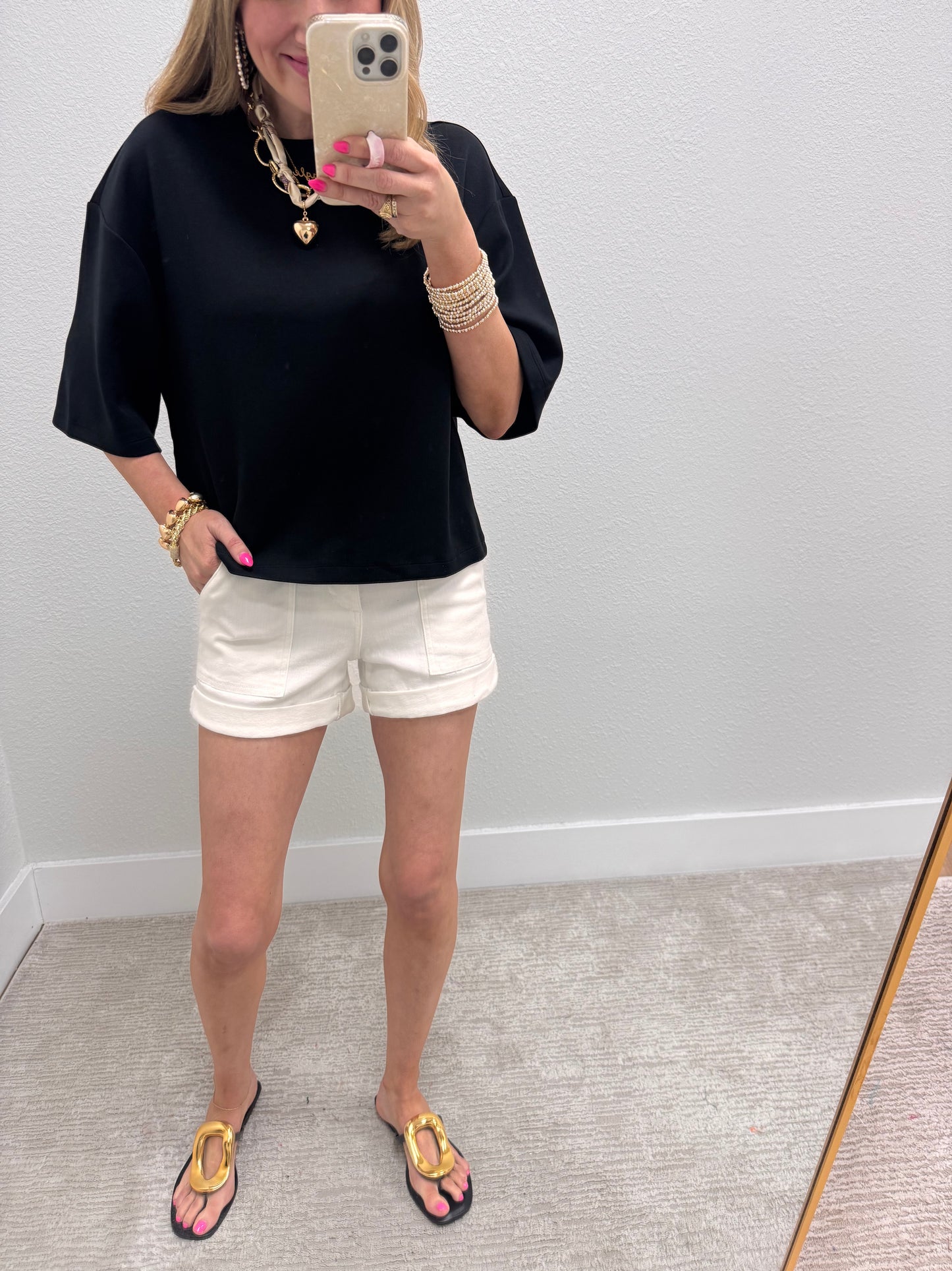 Black Scuba Short Sleeve Top