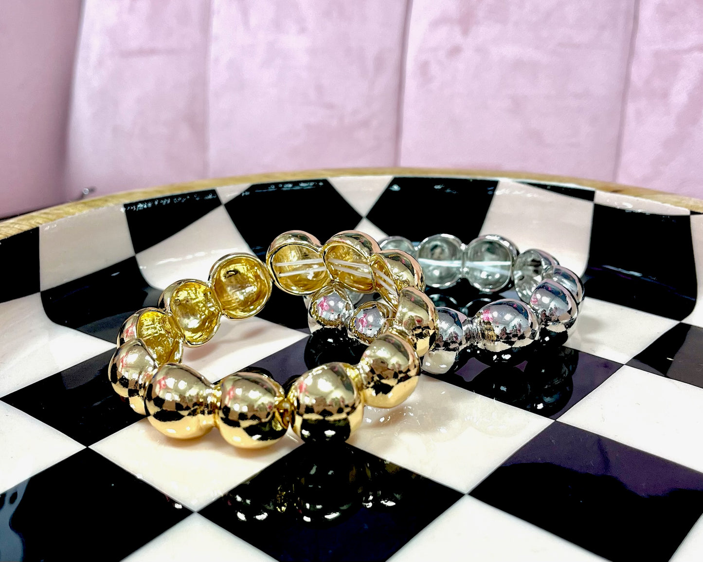 Thick Double Stud Bracelet (silver and gold)