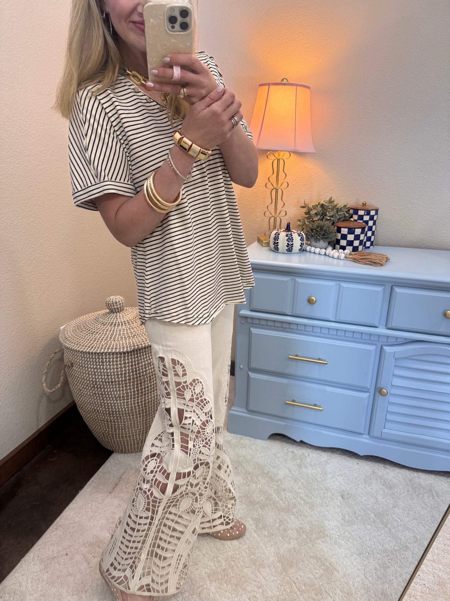 Black & Cream Striped Casual Knit Top