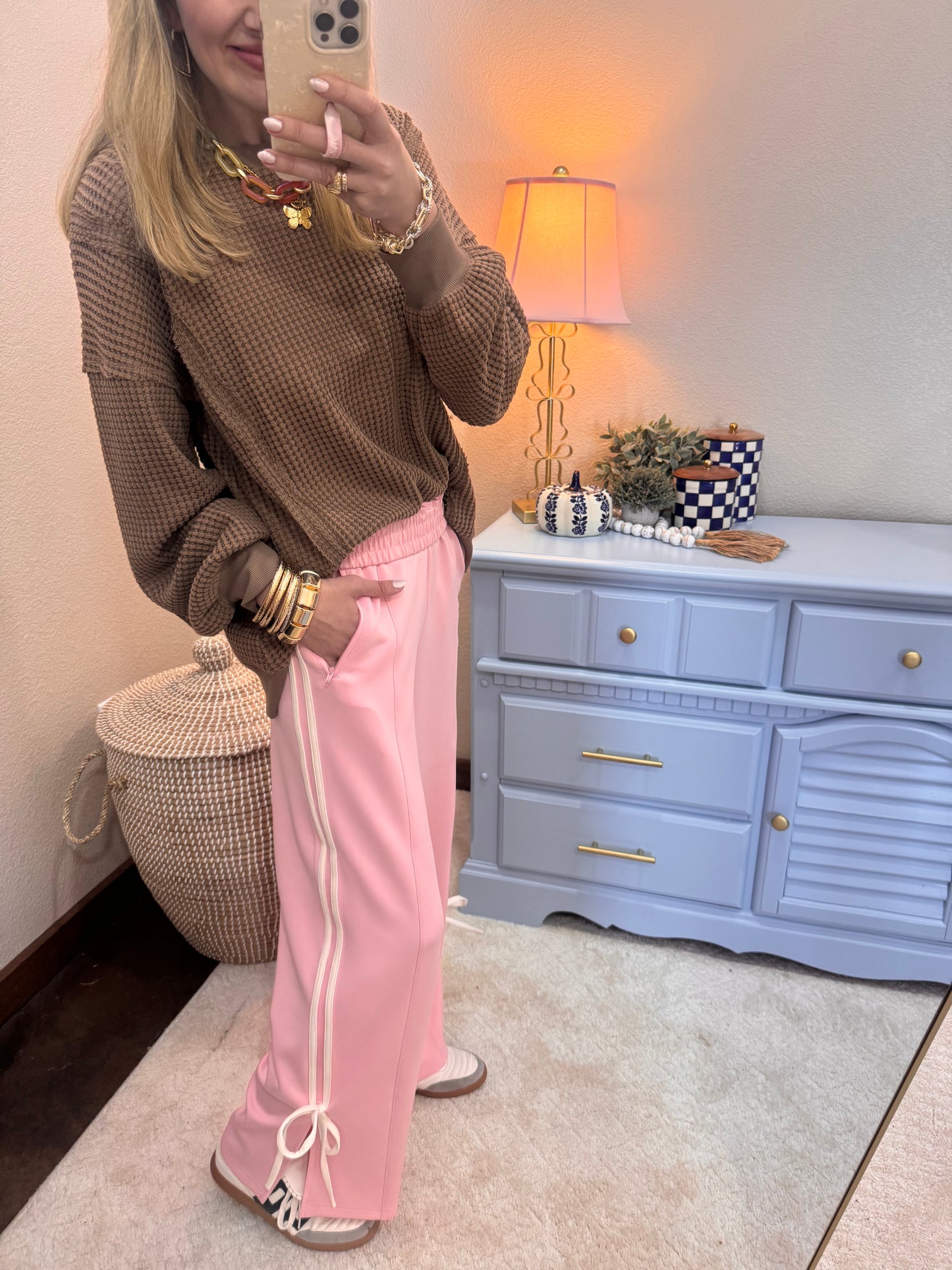 Light Pink Pants With Pink Side Tie