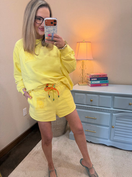 Queen of Sparkles Yellow Tonal Tie Sweatshirt & Short Set