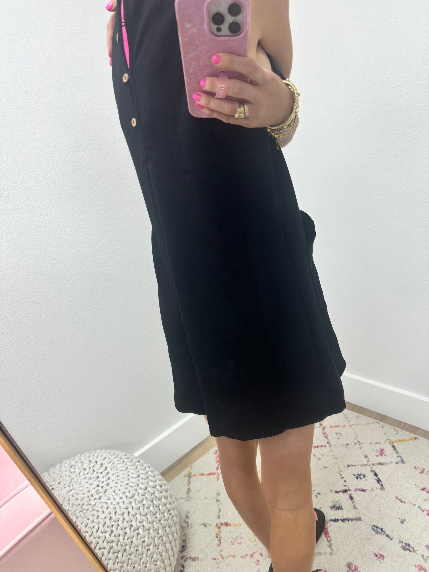 Black Solid Romper with Front Pockets