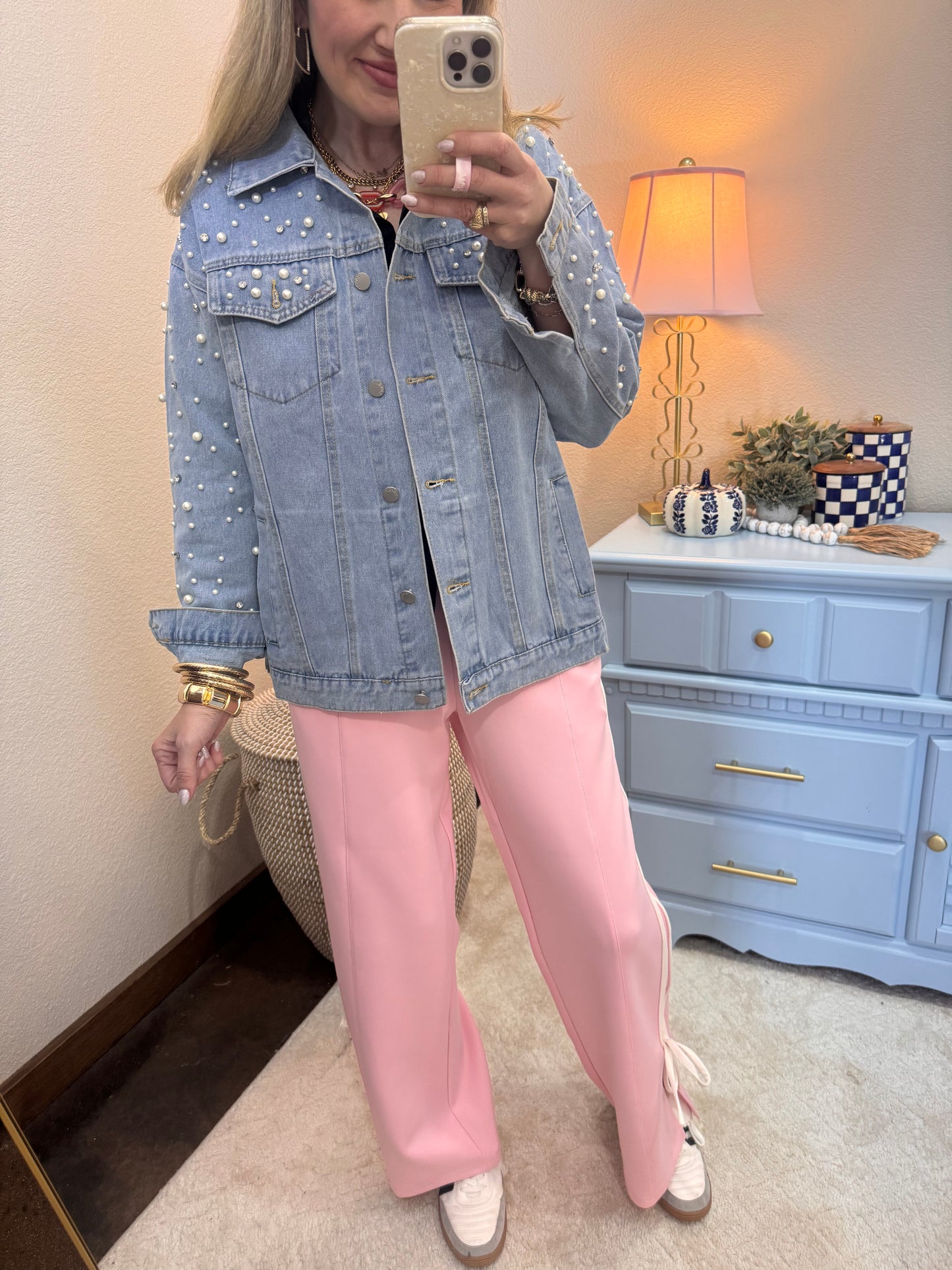 Light Pink Pants With Pink Side Tie