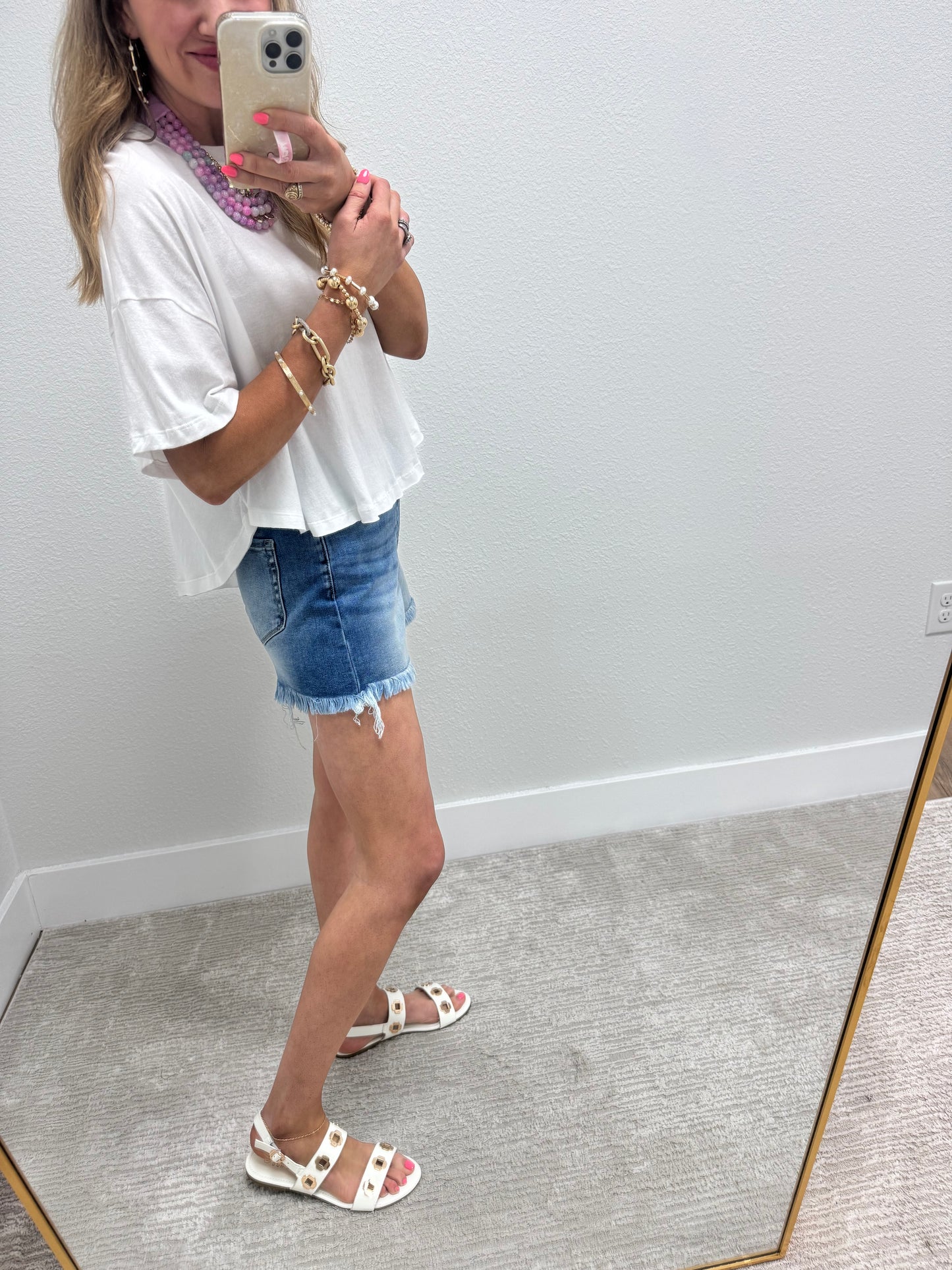 White Cropped Round Hem Shirt