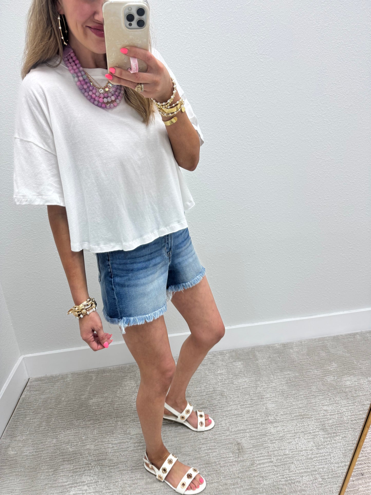 White Cropped Round Hem Shirt