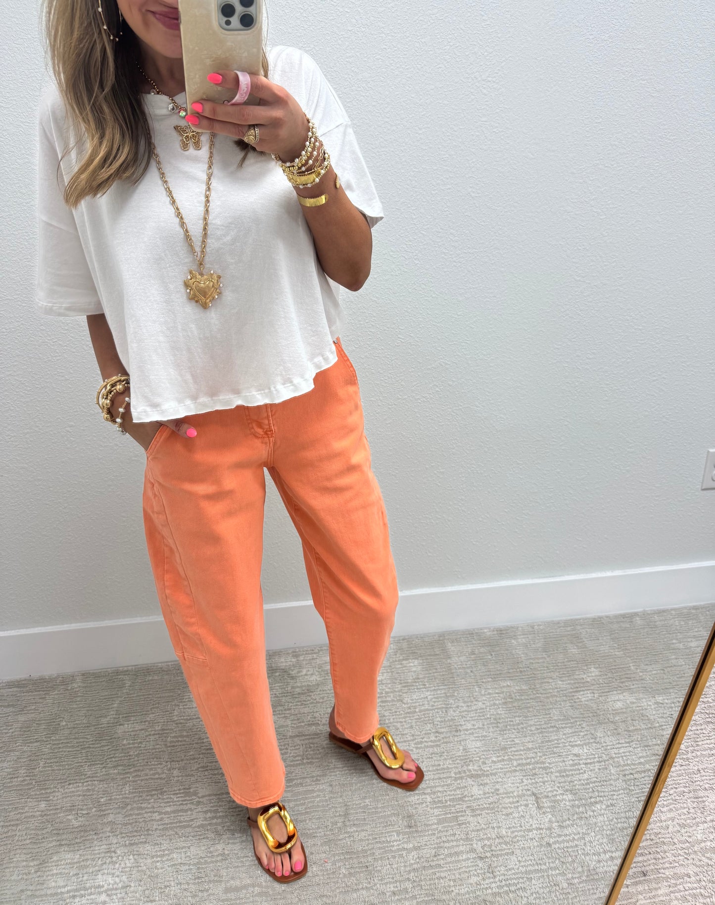 White Cropped Round Hem Shirt