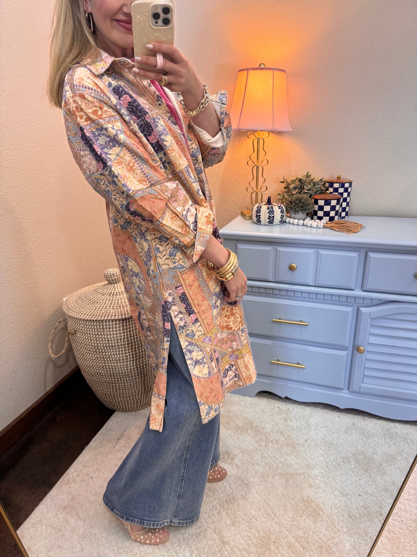 Floral Washed Long Shirt Jacket Shacket