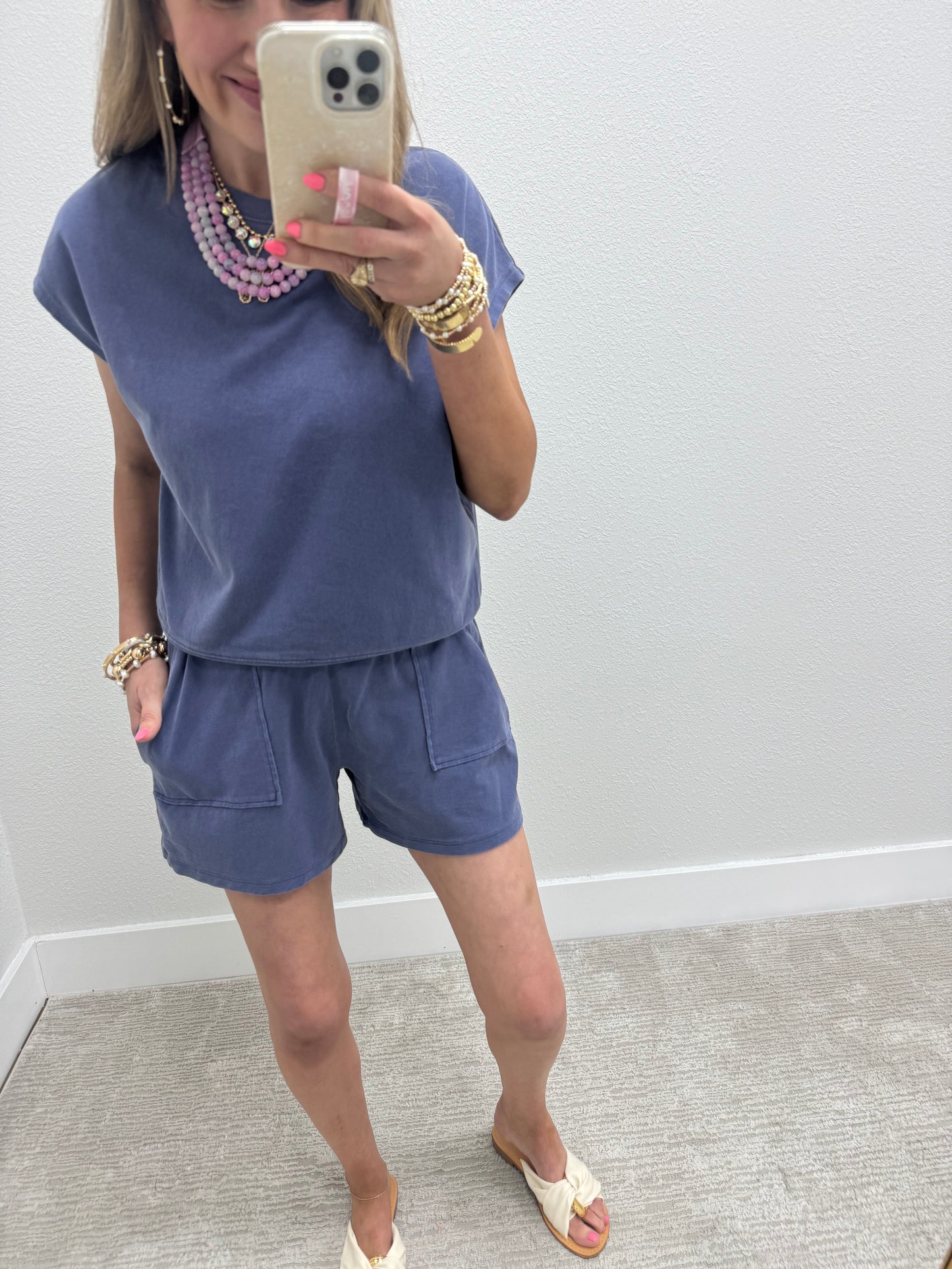 Navy Two Piece Short Set