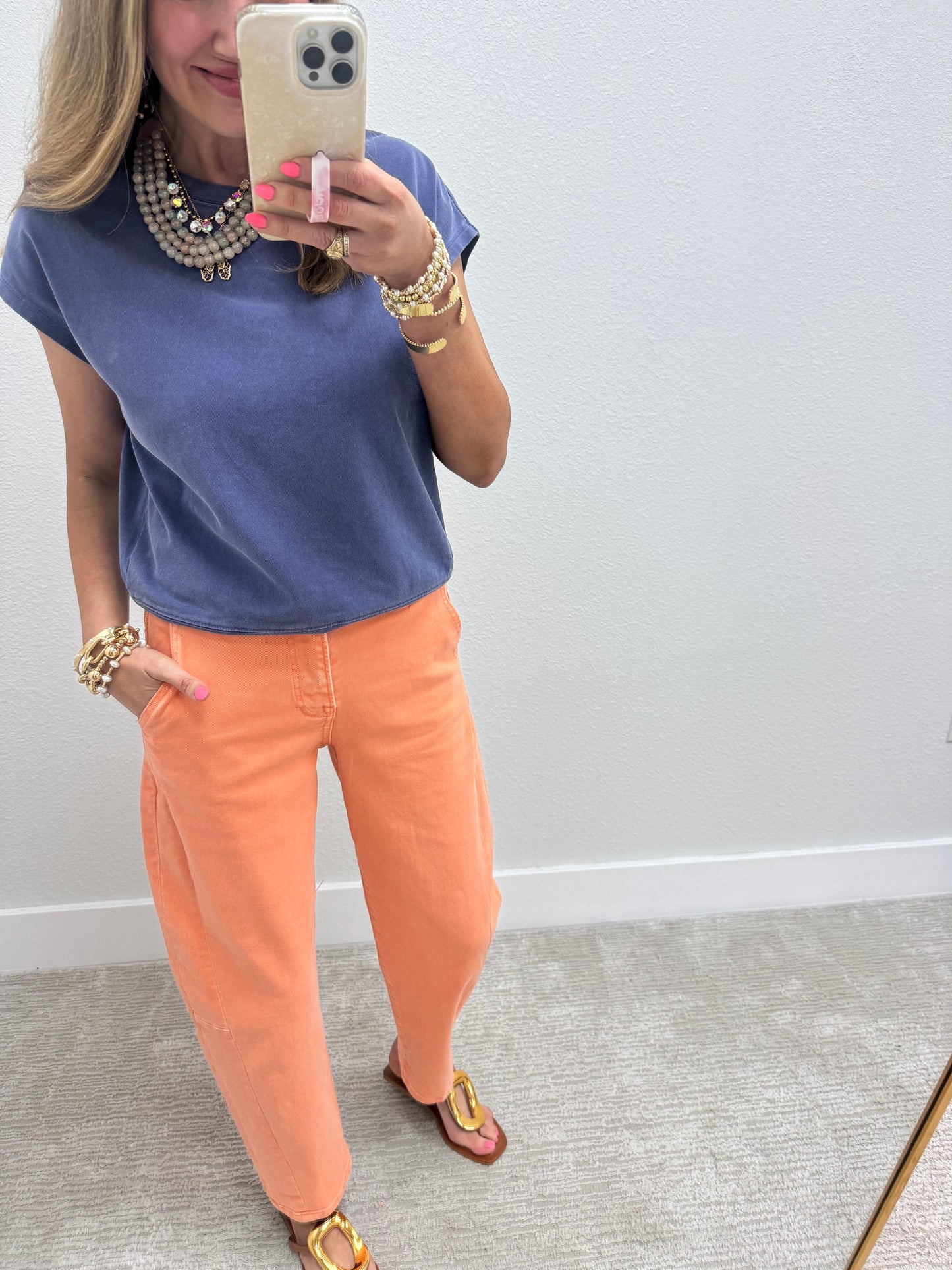 Risen Coral Peach High Rise Relaxed Barrel Jean