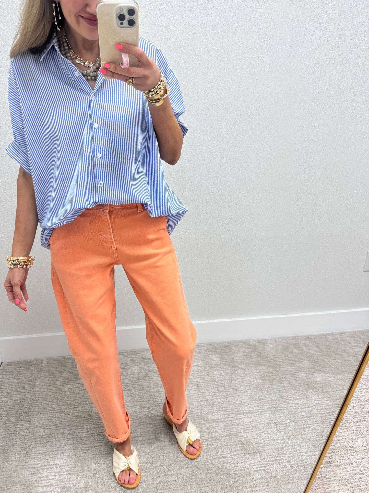 Risen Coral Peach High Rise Relaxed Barrel Jean